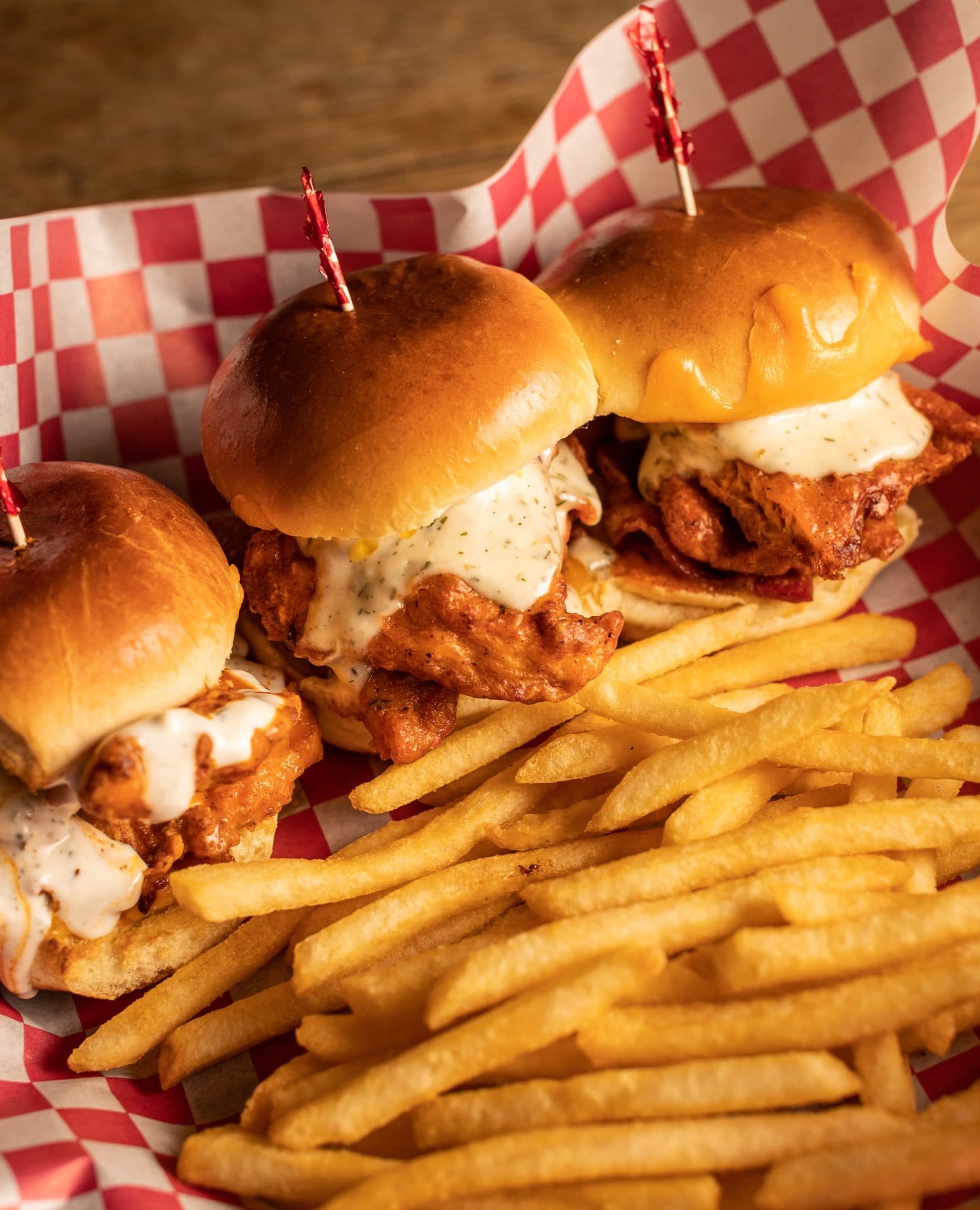 Buffalo Chicken Sliders at O'Brion's Pub & Grille — Happy Hour & Game Day, Mount Pleasant SC Buffalo chicken sliders served at O'Brion's Pub & Grille in Mount Pleasant SC